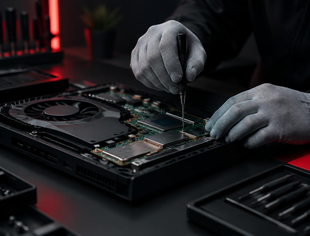 Technician repairing a game console